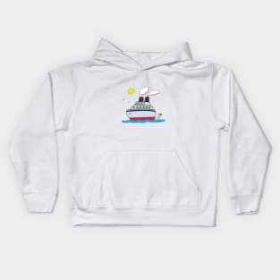 funny cruise ship sailing on the sea Kids Hoodie